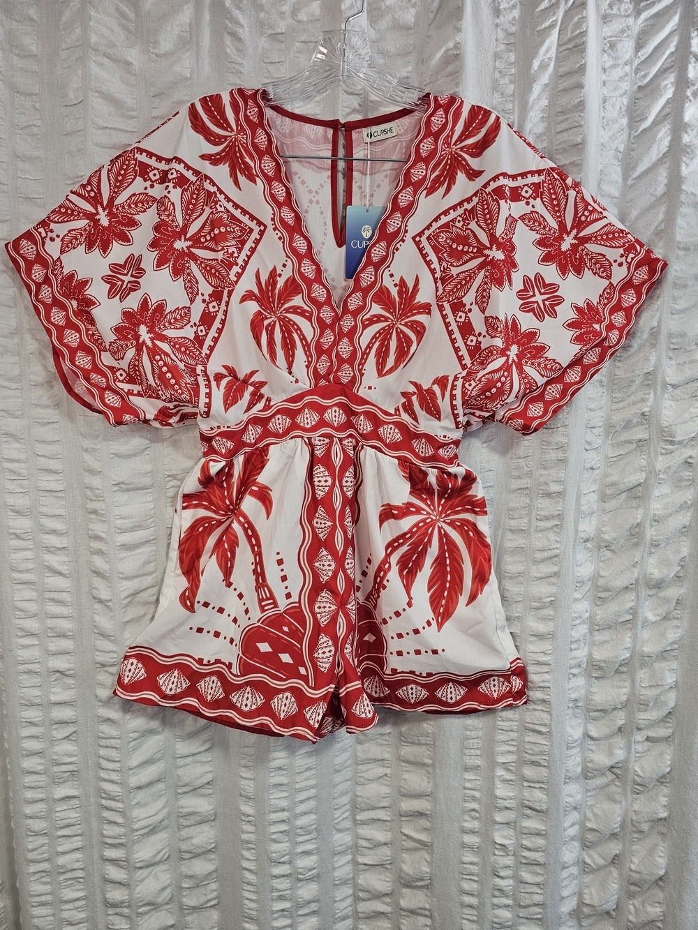Cupshe Carmel Beach Tropical Print Romper Red White Island Vacation Medium - Picture 2 of 16